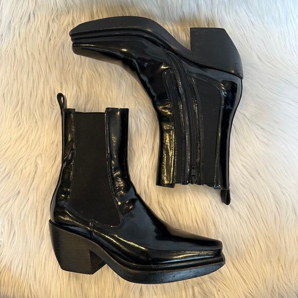 Jeffrey Campbell Zelton Boots Patent Leather Stacked Heel Mid Calf Boots Black - Picture 8 of 11